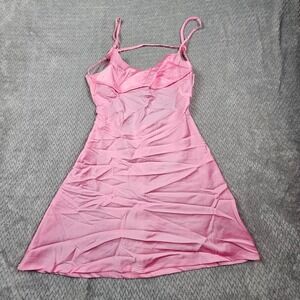 EDIKTED Women's Slip Dress XS Pink Satin Mini Dress